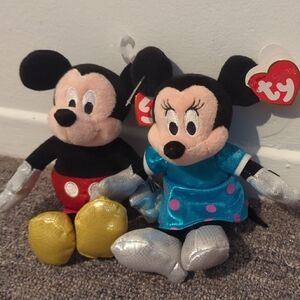 Ty Mickey and Minnie Mouse Plush Set - Black, Red, Blue, Silver, Yellow